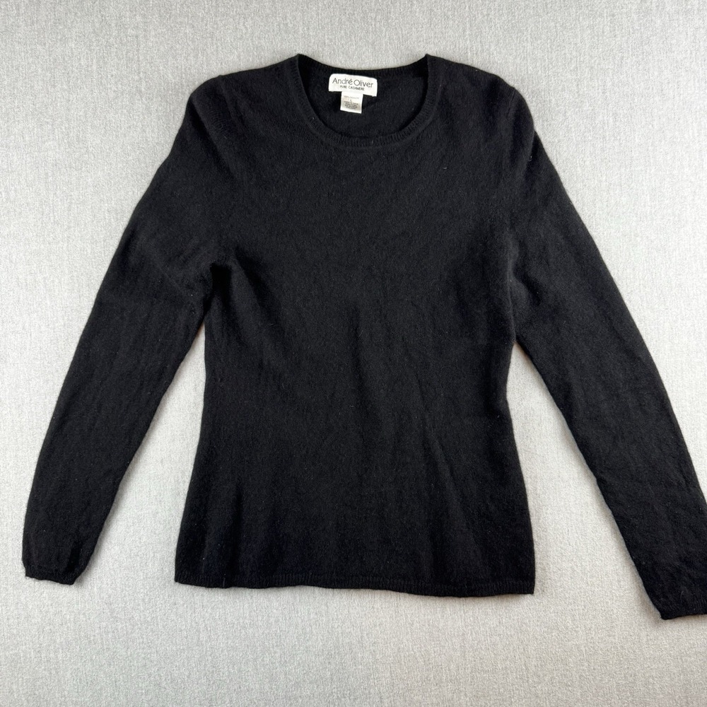 Andre Oliver 100% Cashmere Sweater Women's Large Black Crewneck Long sleeve